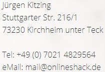 Adresse für Impressum